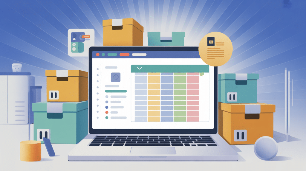 gestion de stock sur excel illustration ordinateur et cartons