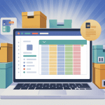gestion de stock sur excel illustration ordinateur et cartons