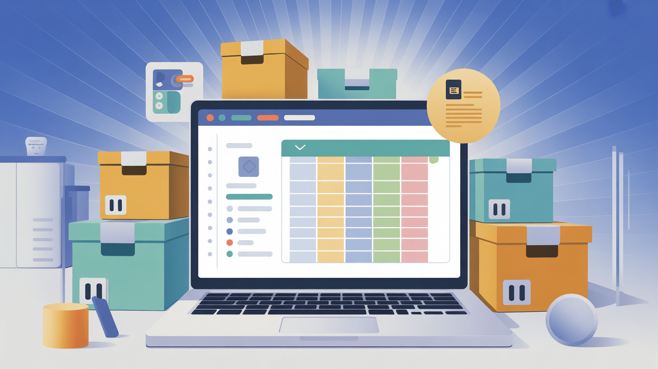 gestion de stock sur excel illustration ordinateur et cartons