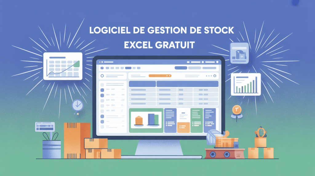 logiciel gestion de stock excel gratuit sur ordinateur avec tableaux stylisés