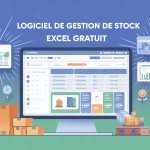 logiciel gestion de stock excel gratuit sur ordinateur avec tableaux stylisés
