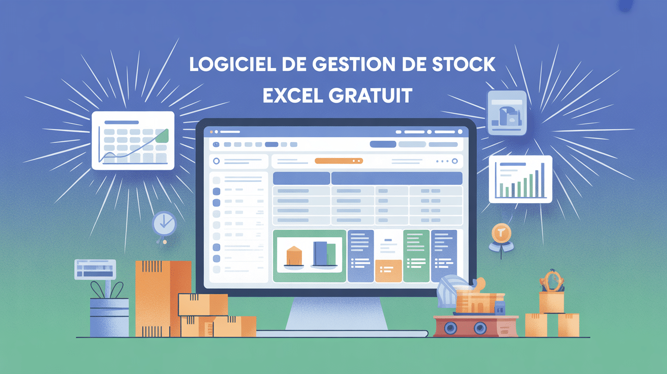 logiciel gestion de stock excel gratuit sur ordinateur avec tableaux stylisés