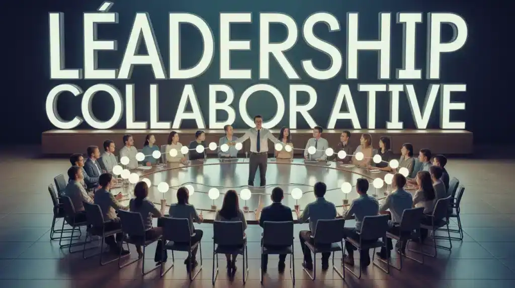 Illustration leadership collaboratif groupe table ronde