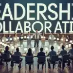 Illustration leadership collaboratif groupe table ronde