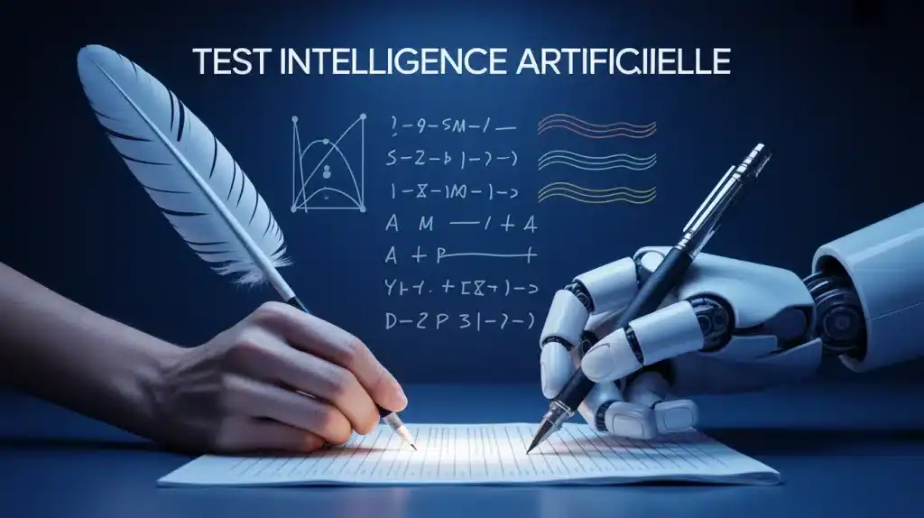 test intelligence artificielle image plume et main robotique