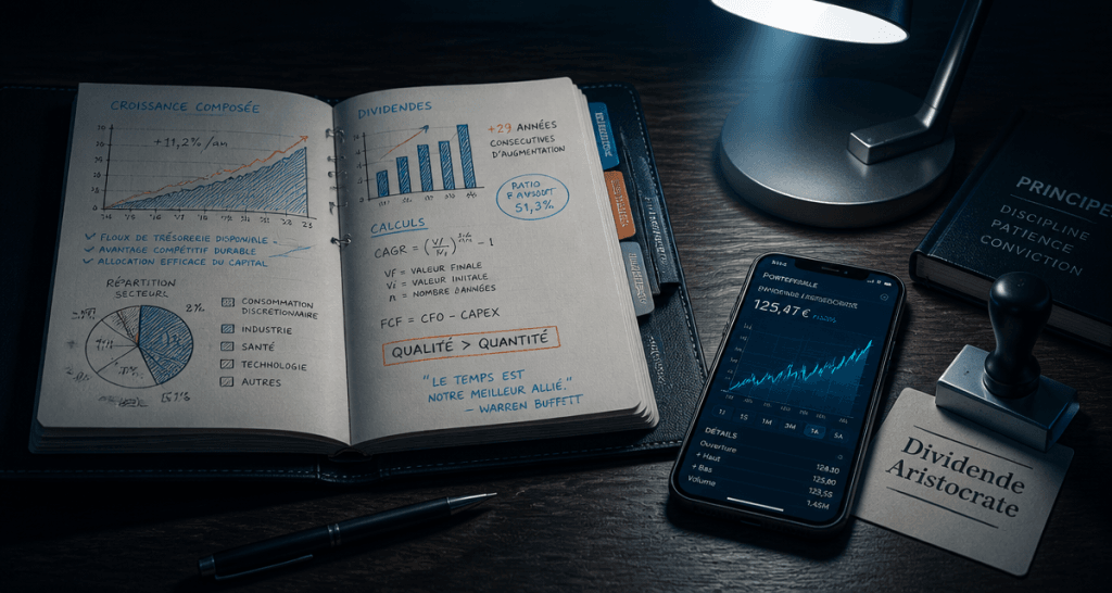 action a dividende aristocrate sur bureau avec graphique