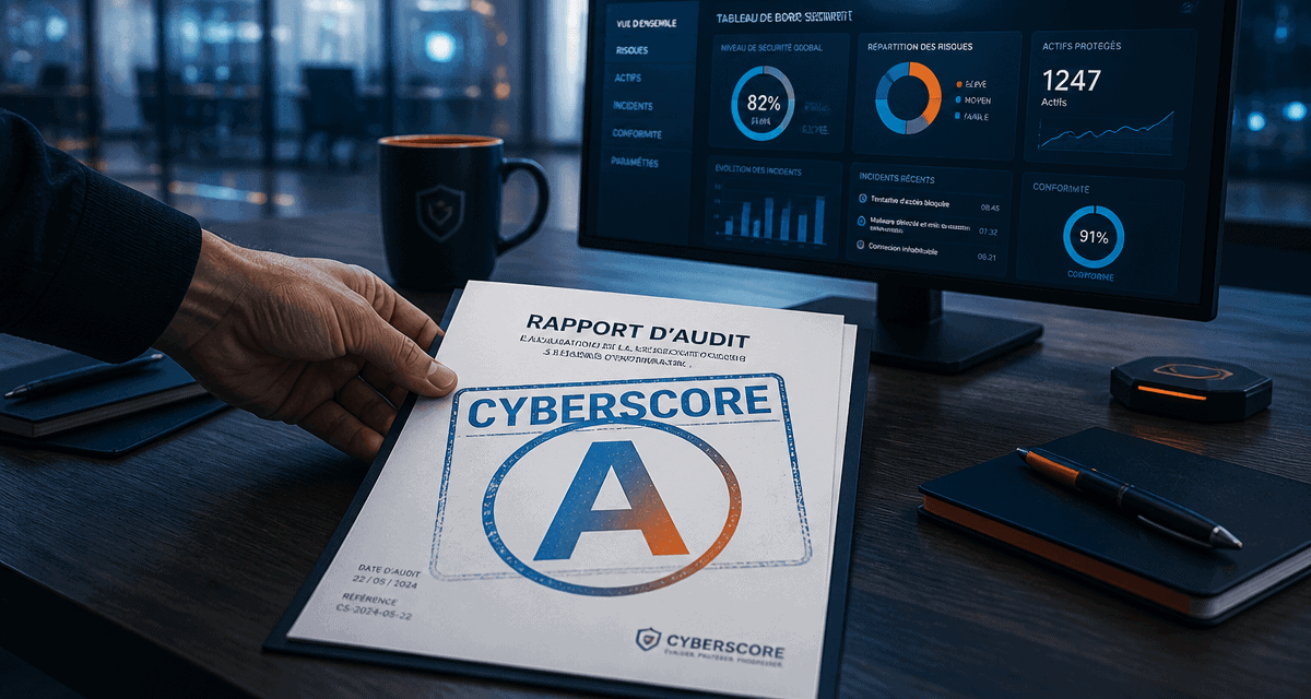 Cyberscore rapport sécurité sur bureau high-tech