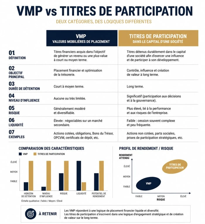 Comparatif entre Valeurs Mobilières de Placement et Titres de Participation pour la gestion de trésorerie
