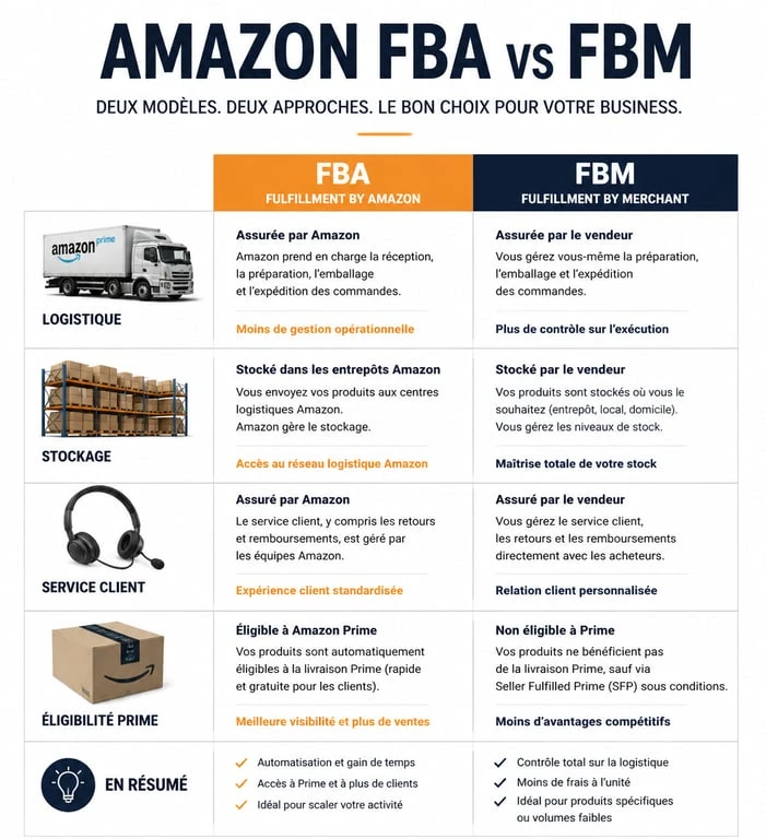 Comparatif Amazon FBA vs FBM pour les vendeurs e-commerce
