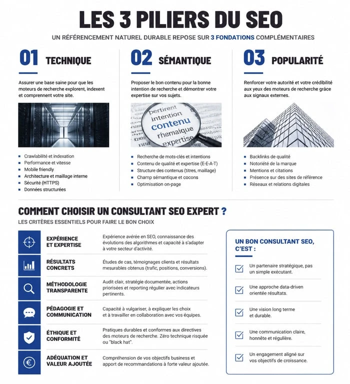 Infographie des critères de sélection pour le meilleur consultant SEO