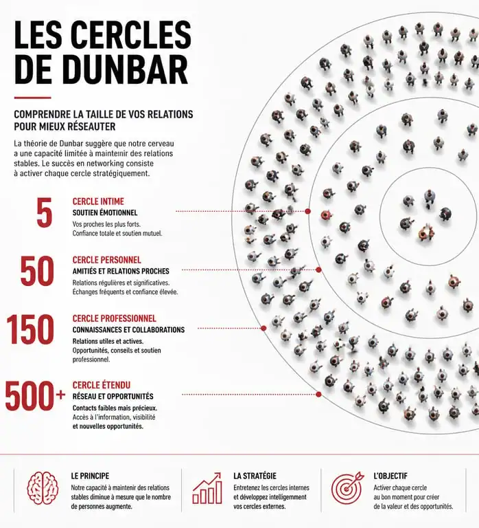 Infographie des cercles de Dunbar pour le networking professionnel