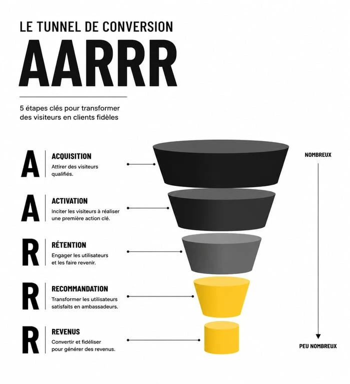 Schéma du framework AARRR pour une formation growth hacking efficace