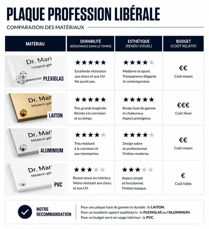 Comparatif des matériaux pour plaque profession libérale