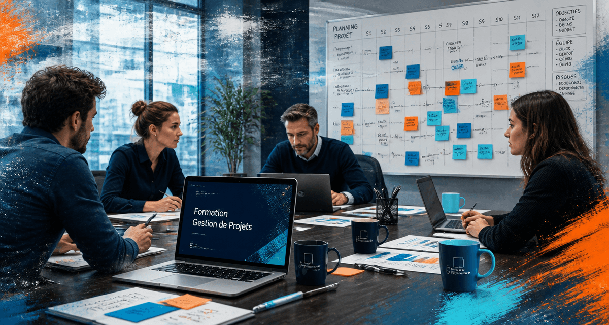 Réunion formation gestion de projets en salle moderne