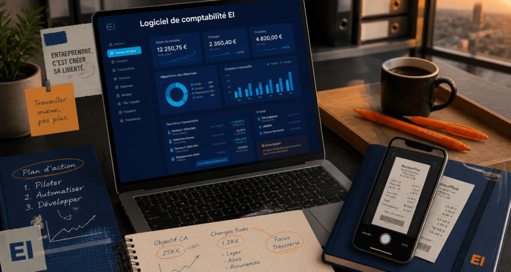 logiciel comptabilité entreprise individuelle sur ordinateur et smartphone