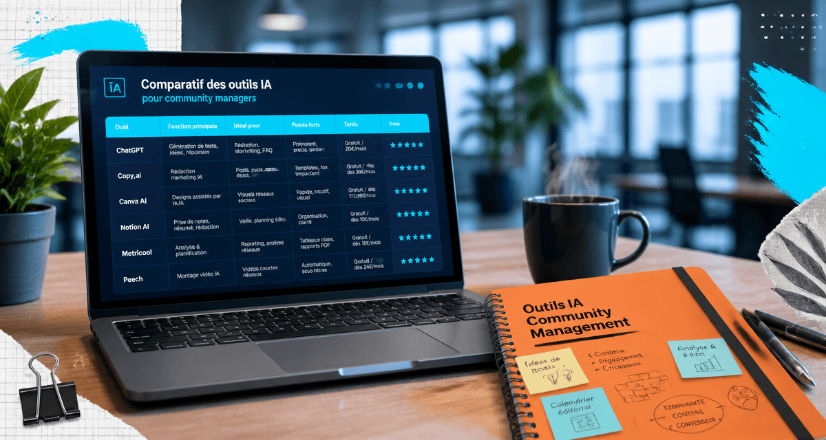 Outils IA community management sur bureau moderne