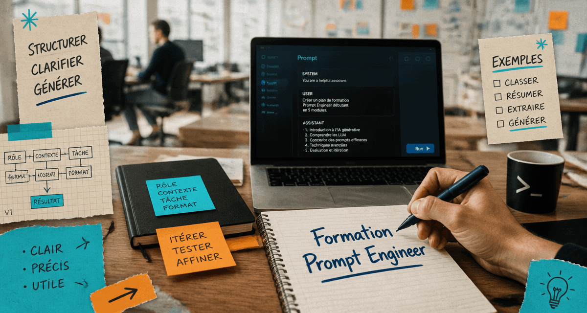 Prompt engineer formation open space carnet ordinateur