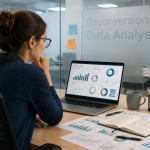 Reconversion data analyst femme devant tableau de visualisation