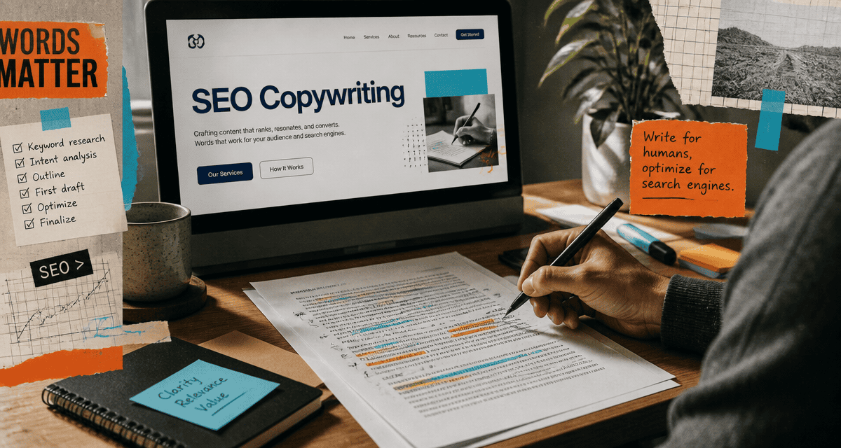 seo copywriting rédacteur annotant brouillon