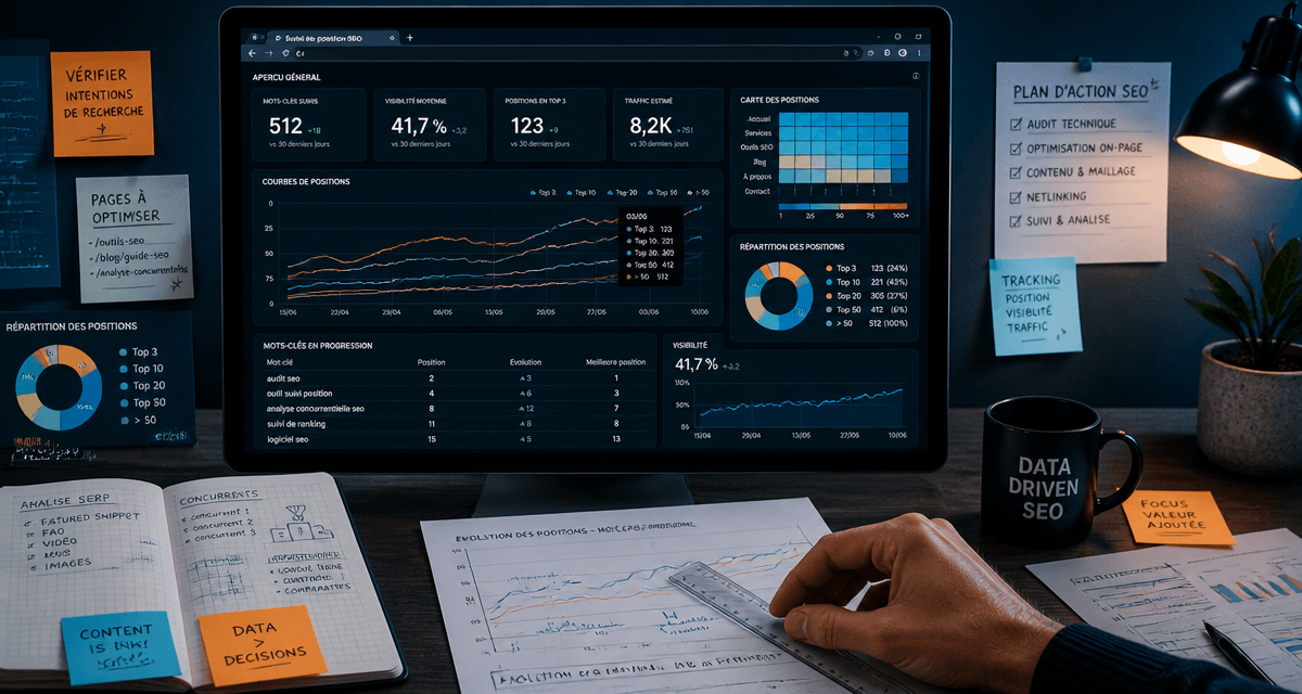 Suivi des positions SEO sur écran et graphique
