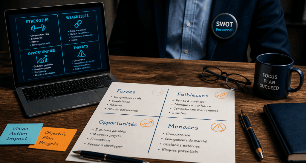 swot personnel feuille quadrants forces faiblesses opportunités menaces