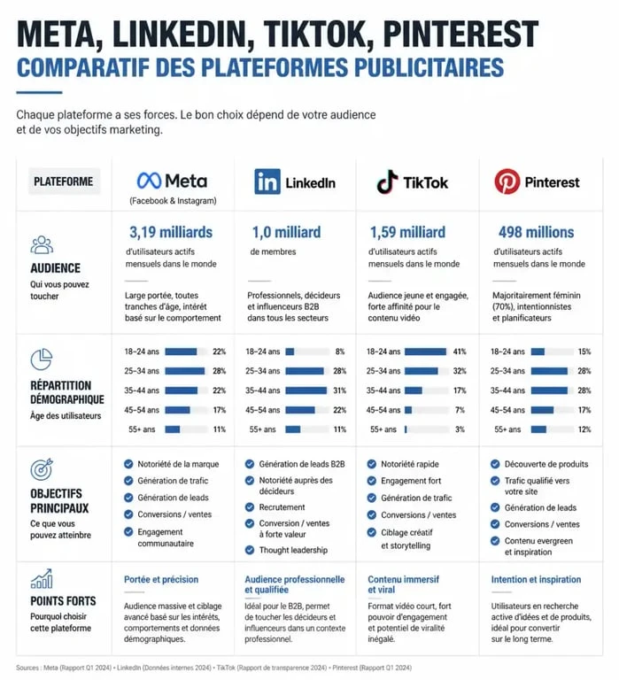 Infographie comparative des plateformes pour une campagne social ads efficace