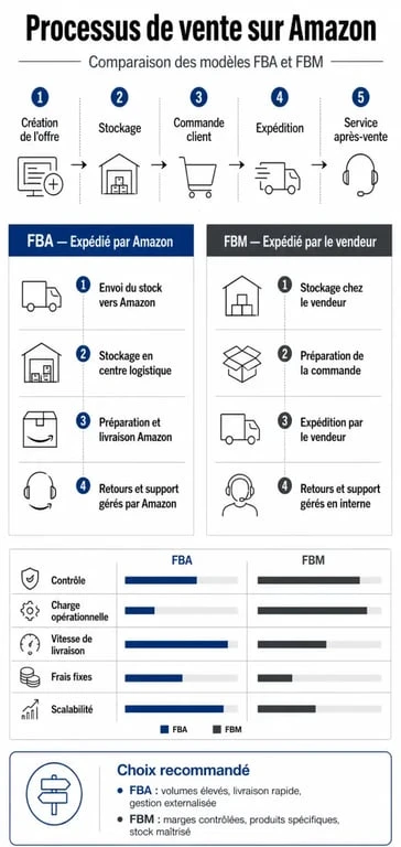 Infographie comparant les options logistiques pour ouvrir une boutique Amazon