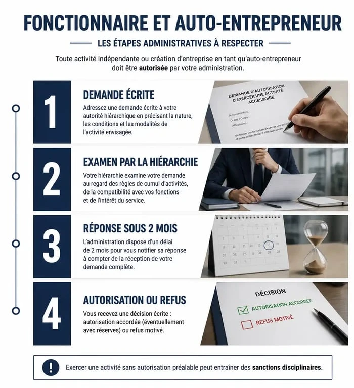 Schéma des étapes administratives pour le cumul fonctionnaire et auto-entrepreneur