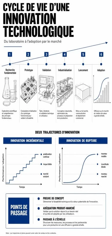 Infographie sur le cycle de vie et les types d'innovation technologique