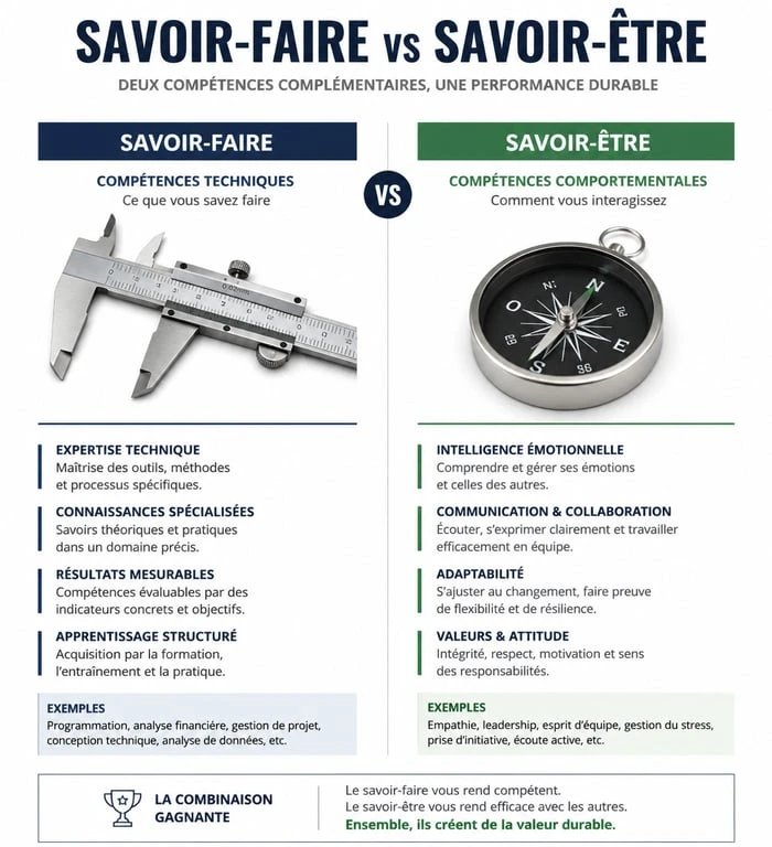 Infographie comparative entre savoir-faire et savoir-être pour le développement professionnel