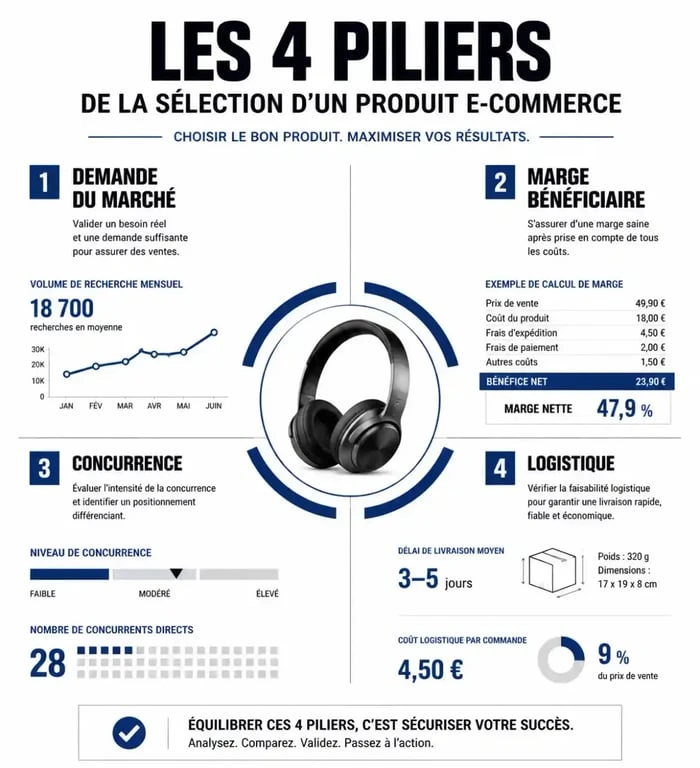 Infographie sur les critères de sélection pour savoir que vendre en ligne