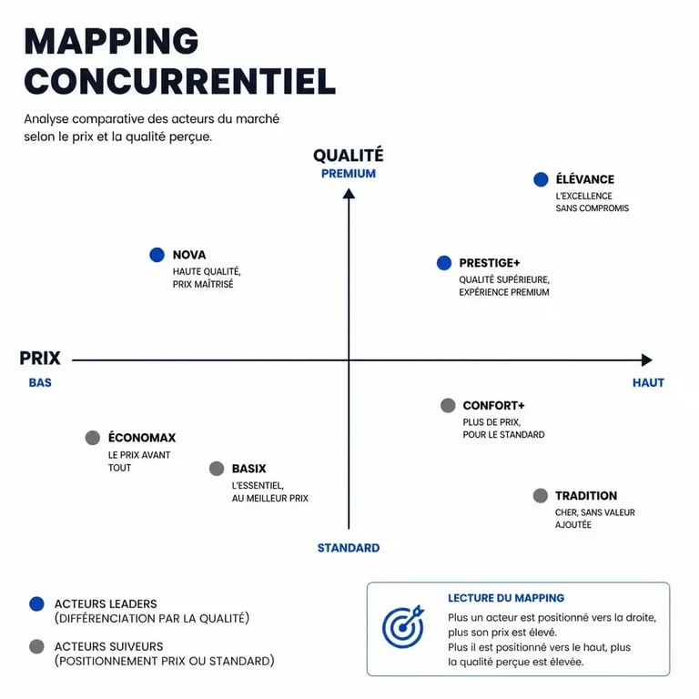 Exemple de mapping concurrentiel pour définir le positionnement d'une entreprise sur son marché