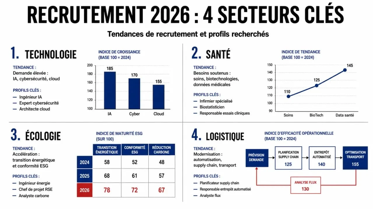 Infographie des secteurs qui recrutent le plus pour trouver les meilleurs jobs