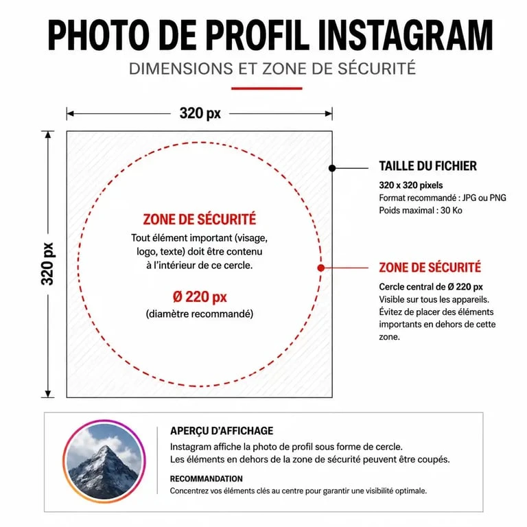 Schéma de la zone de sécurité pour une photo de profil insta
