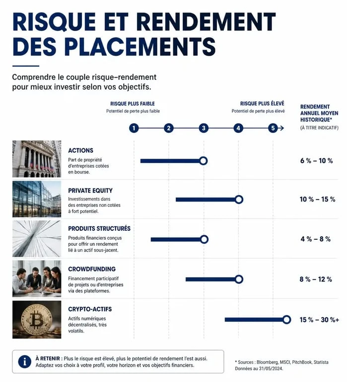 Infographie comparative des placements financiers pour un rendement de 10% par an