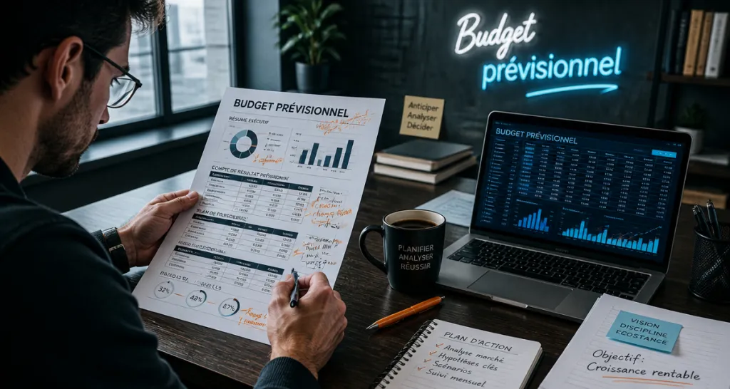 exemple budget prévisionnel sur bureau avec graphiques