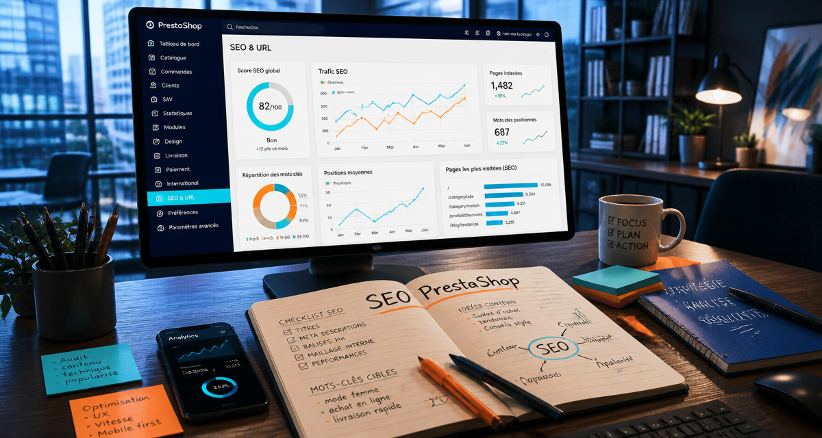 prestashop et référencement interface seo sur écran