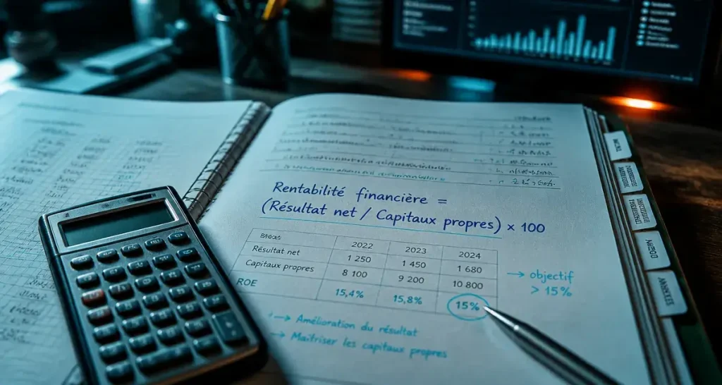 Rentabilité financière formule ROE : résultat net / capitaux propres x 100