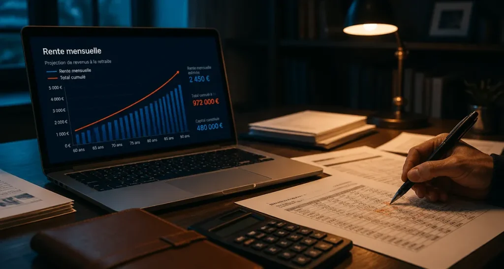 Simulation placement avec rente mensuelle pour 1 000 € par mois