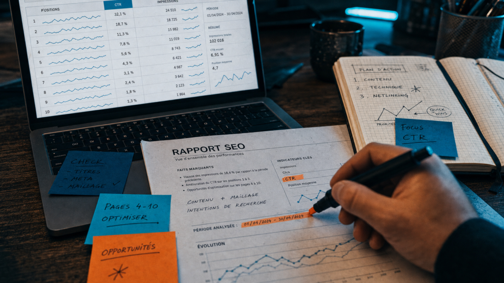 Analyse positionnement referencement SEO : positions Google, CTR et concurrence