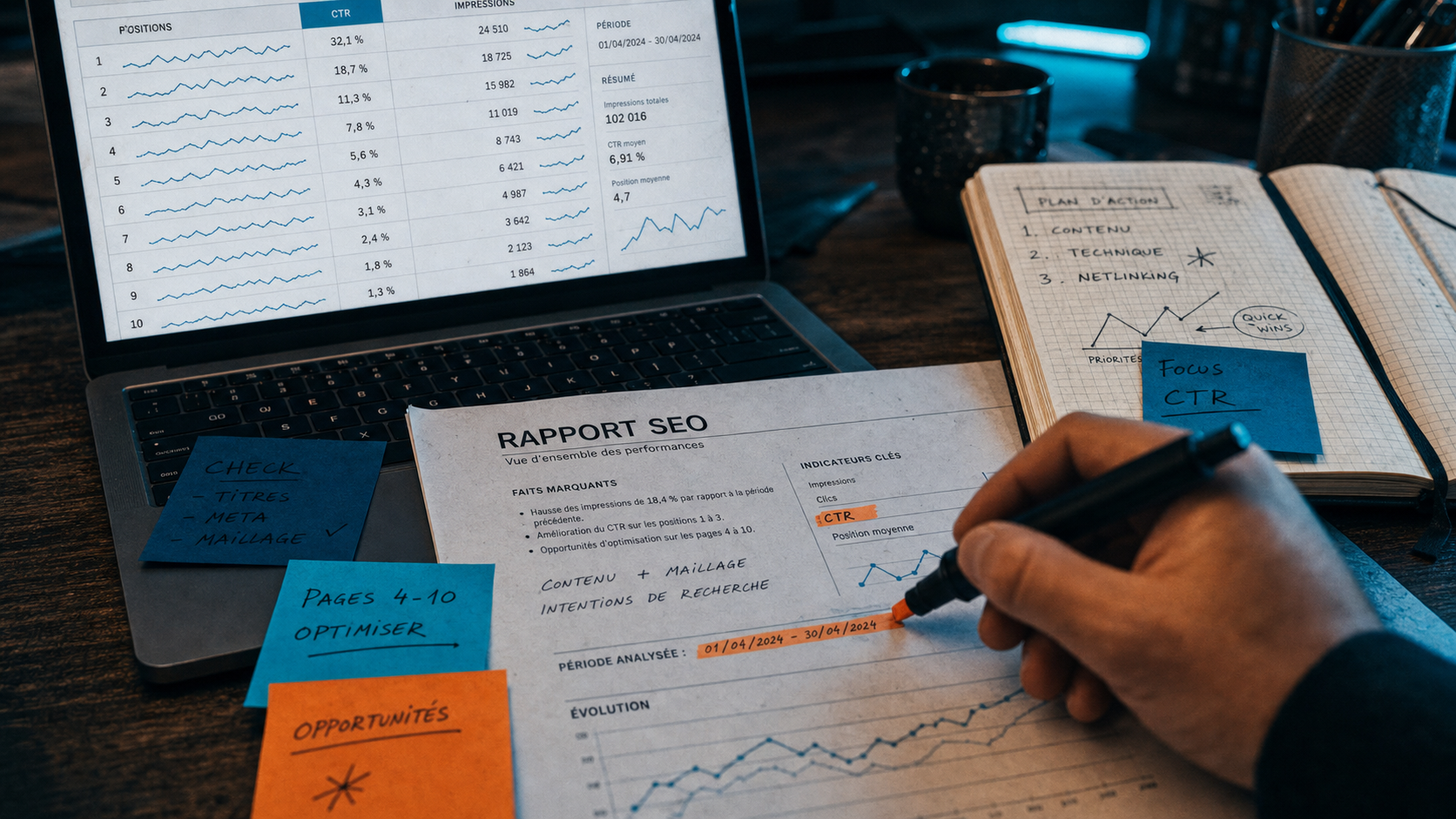 Analyse positionnement referencement SEO : positions Google, CTR et concurrence