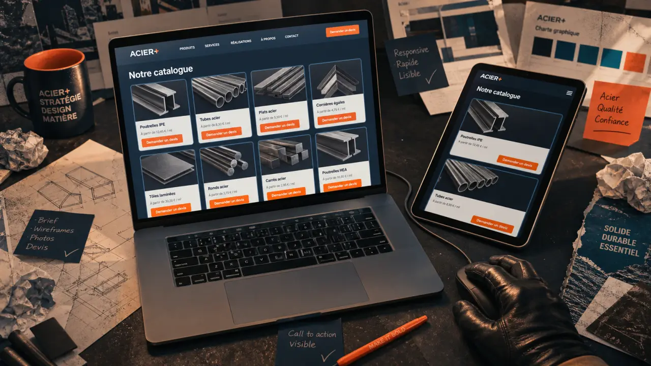 Créer un catalogue en ligne : design web, responsive mobile, bouton devis