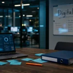 Digital marketing strategist : bureau tech avec graphiques ROI