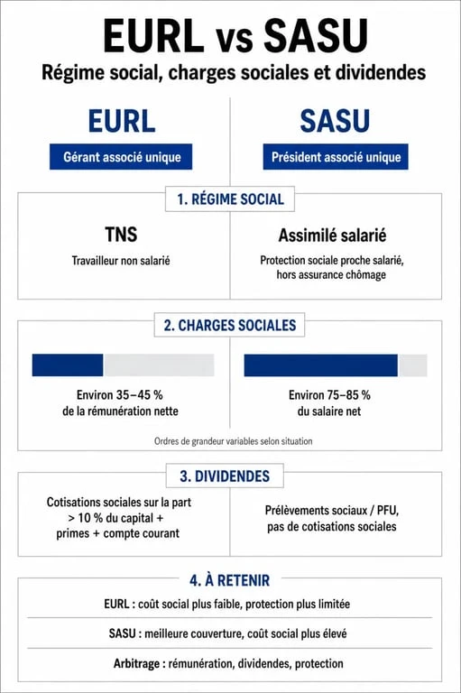 Infographie comparative EURL vs SASU : différences entre les statuts juridiques pour les entrepreneurs