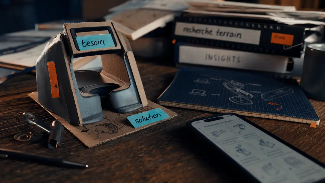 Inventer un produit innovant : prototype et besoin réel sur table de travail