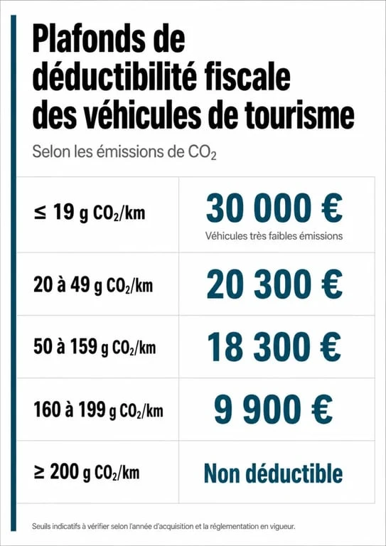 Tableau récapitulatif des plafonds d'amortissement excédentaire véhicule selon les émissions de CO2