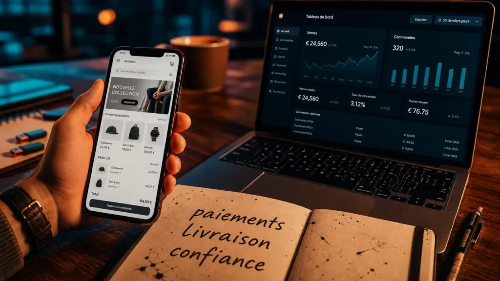 Shopify en ligne : créer une boutique, régler les paiements et lancer les premières ventes