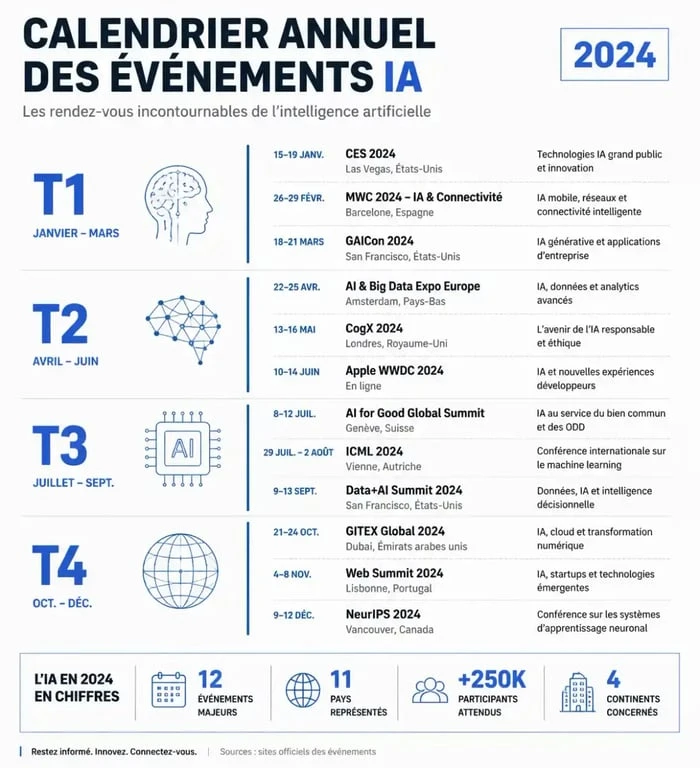 Calendrier annuel des conférences IA et événements technologiques