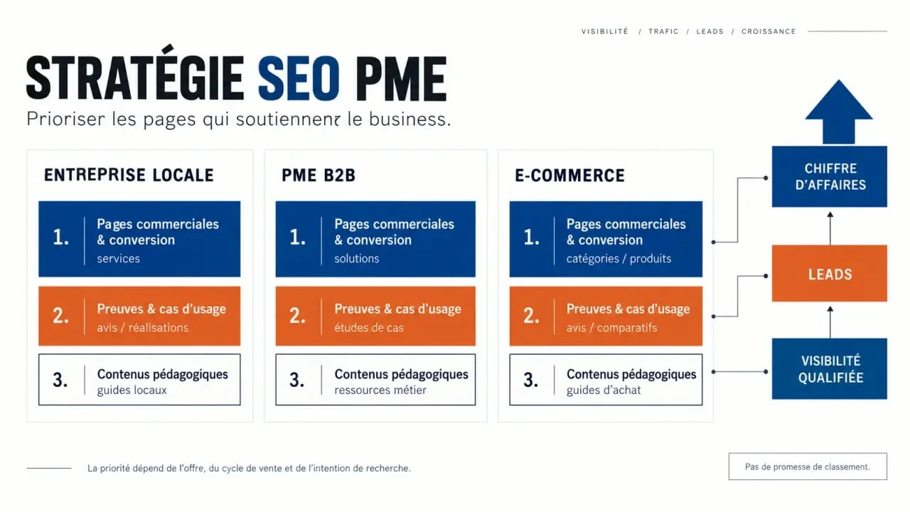 Stratégie SEO PME : priorités selon une entreprise locale, une PME B2B ou un e-commerce