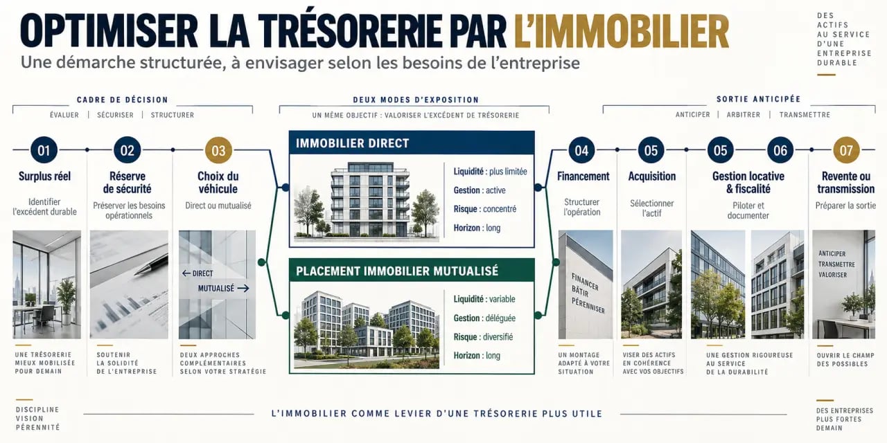 Infographie sur l’optimisation de la gestion de trésorerie d’entreprise via l’investissement immobilier